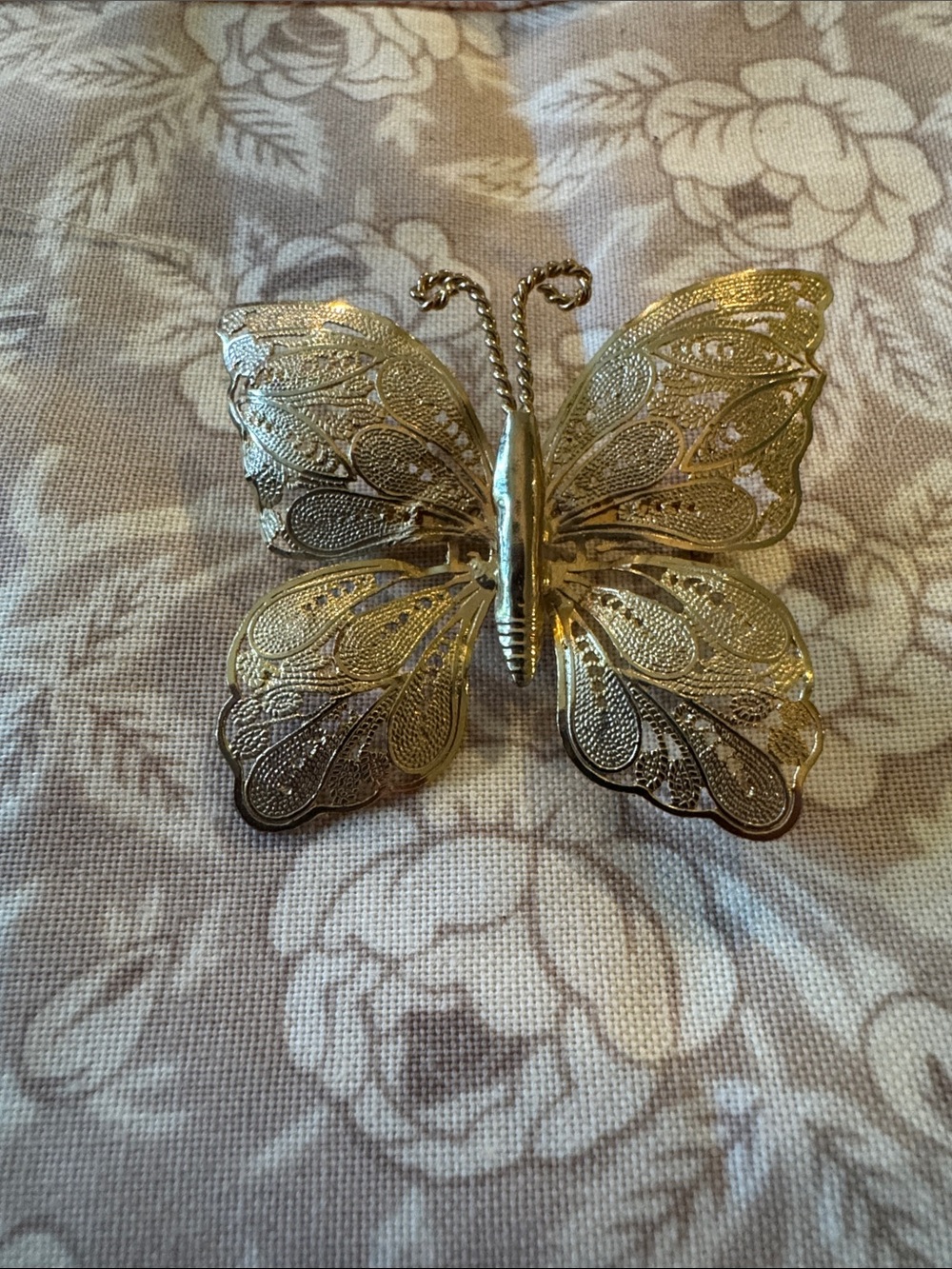 Vintage Gold Tone Filigree Butterfly Brooch